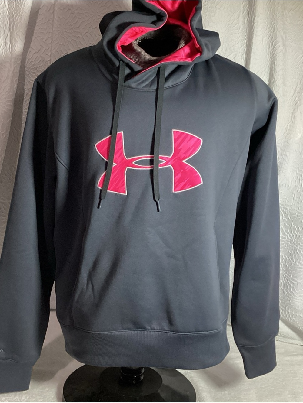 Under Armour Coldgear Woman XL Gray & Pink Logo Semi Fitted Hoodie Sweatshirt